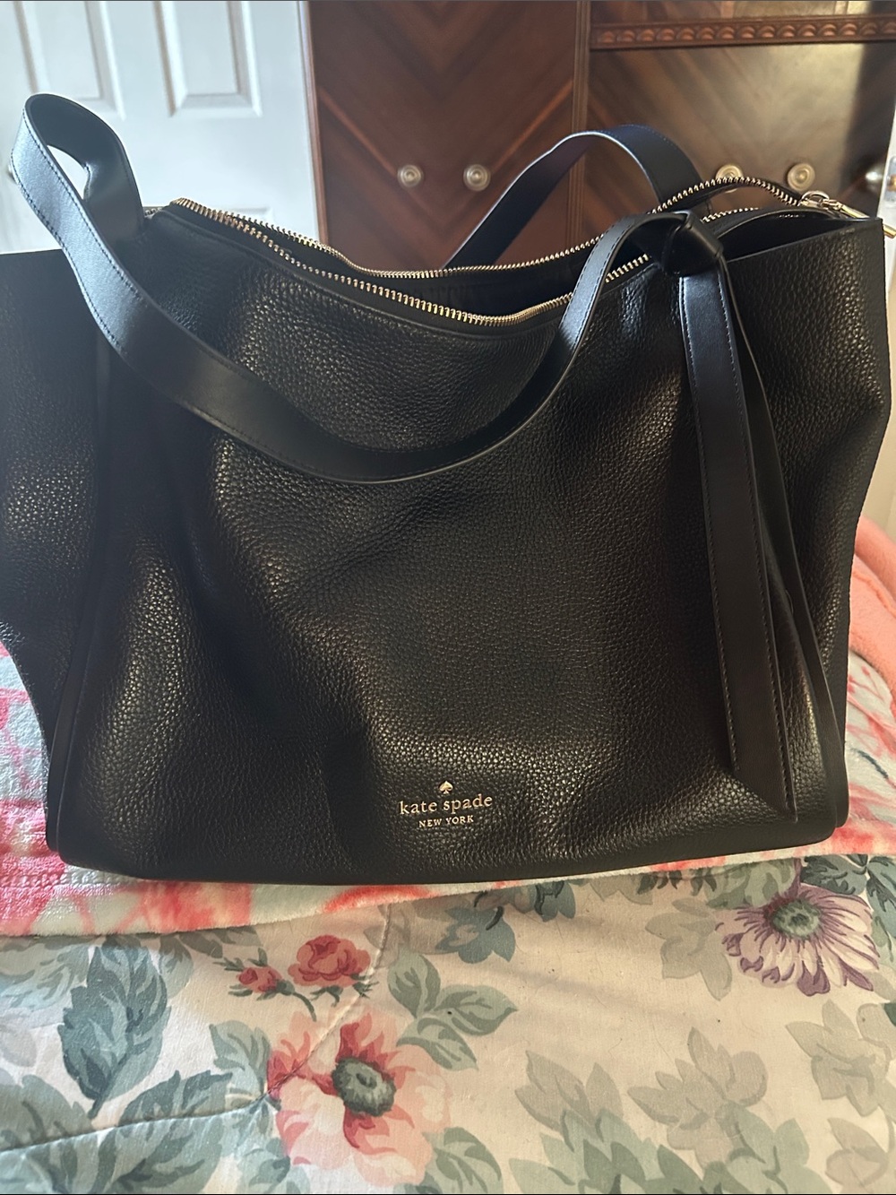 kate spade Black Pebbled Leather Zip-Top Tote